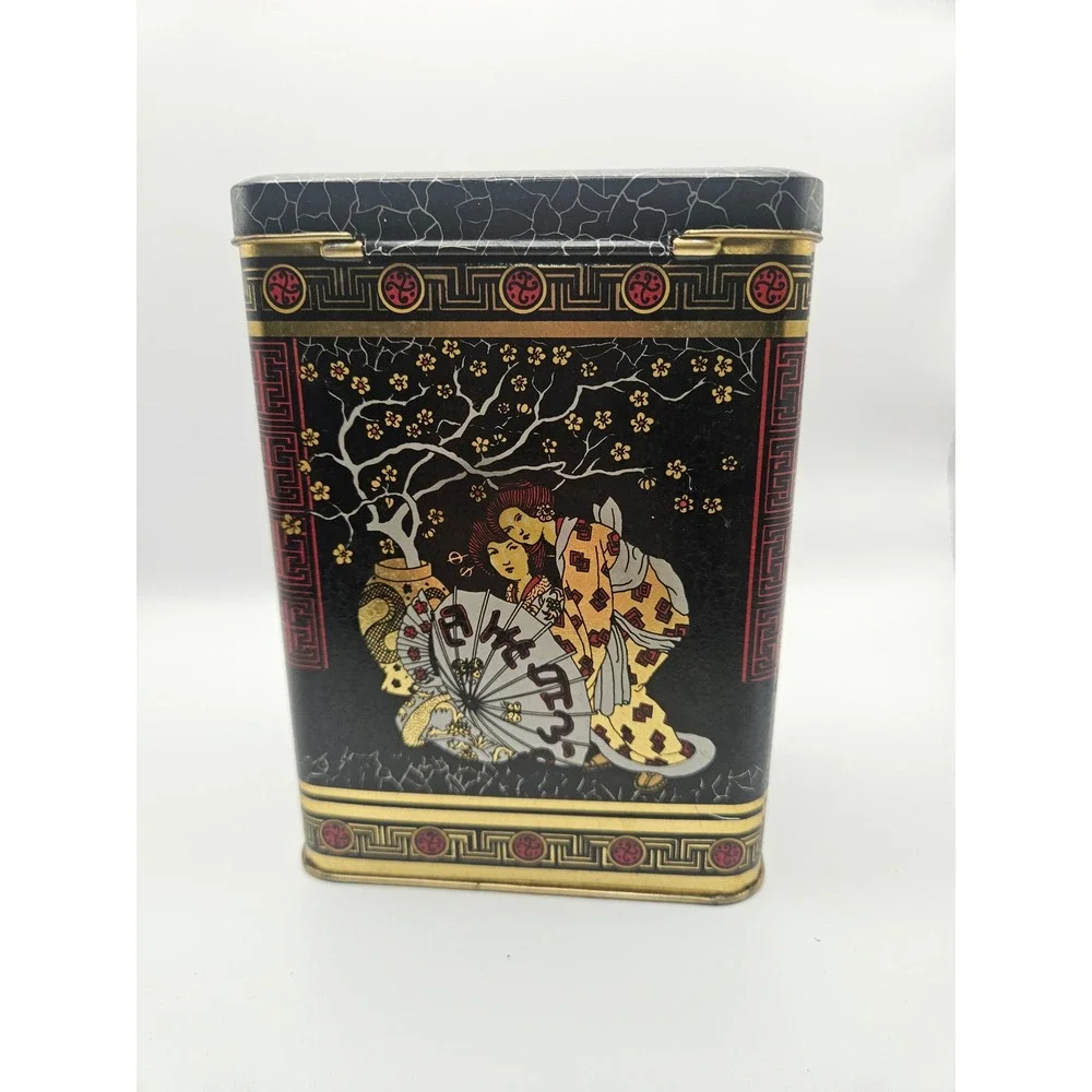Vintage 1970s Chinoiserie Japanese Style Tea Tin, Made in England